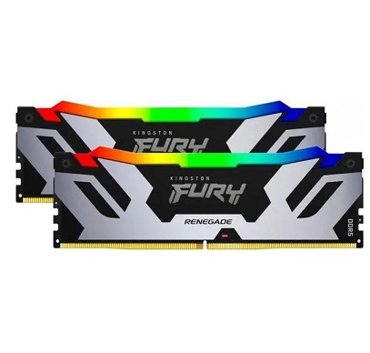 קיט זיכרונות למחשב נייח כולל צלעות קירור ותאורה שחור-כסוף קינגסטון Kingston KF564C32RSAK2-96 96GB (48GB 6G x 64-Bit x 2 pcs.) DDR5-6400 CL32 288-Pin DIMM Kit Intel XMP RGB Black-Silver